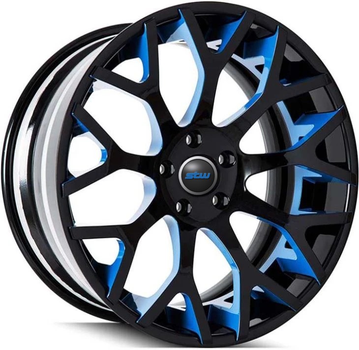 Custom Gloss Black blue windows 20inch 3-PC Forged Alloy Rims For Lamborghini, Ferrari, Toyota, Nissan, Audi, Porsche, Mclaren Chevy Corvette