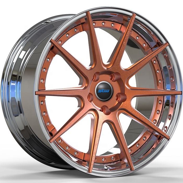 Bronze Brush Disc,Polished Barrel,Custom 2-PC Forged Rims 18"~24" Universal Car Rims