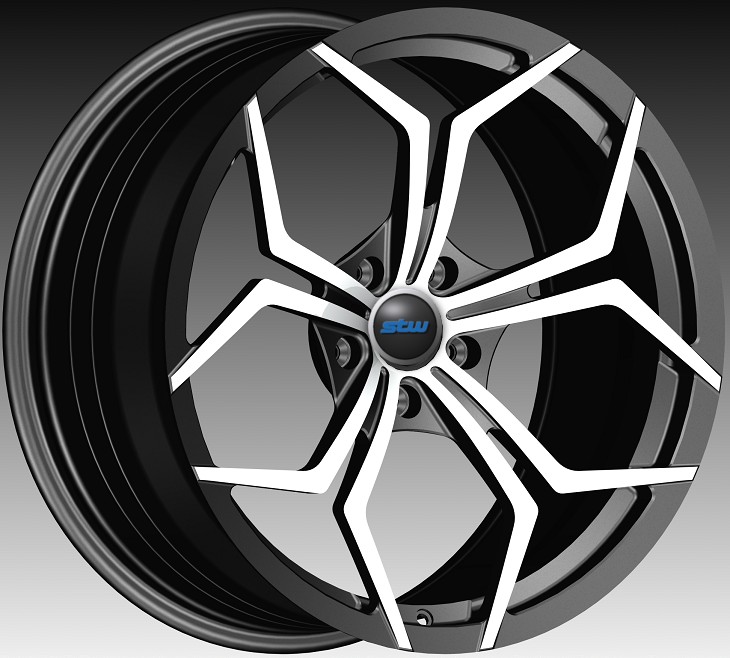 Popular Design 5-Spoke Black Rim Silver Machining Face 1PC forged Aluminum Wheels