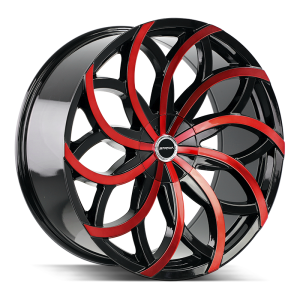 24″ STRADA WHEELS HURACAN GLOSS BLACK CANDY RED MACHINED RIMS