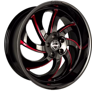 20″ ELEGANCE WHEELS FIRE GLOSS BLACK WITH CANDY RED MILLED FINISH RIMS
