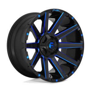 20″ FUEL WHEELS D644 CONTRA GLOSS BLACK WITH BLUE MILLED OFF-ROAD RIMS