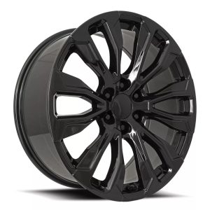 22″ FACTORY REPRODUCTION GMC DENALI 12 SPOKE WHEELS FR 203 GLOSS BLACK FINISH RIMS