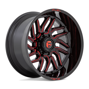 22″ FUEL WHEELS D808 HURRICANE GLOSS BLACK RED MILLED OFF-ROAD RIMS