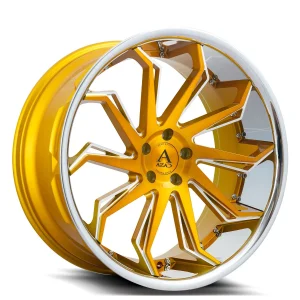 20″ AZAD WHEELS AZ1101 GOLD BRUSH WITH CHROME FINISH LIP RIMS