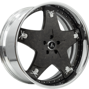 22″ ARTIS FORGED WHEELS CASHVILLE BLACK BURLWOOD FACE CHROME LIP FINISH RIMS WITH SKULL LOGO