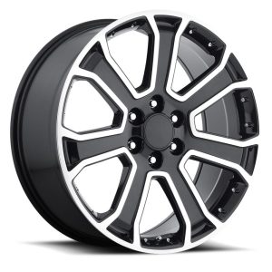 22″ FACTORY REPRODUCTION GMC YUKON DENALI WHEELS FR 49 GLOSS BLACK MACHINED FINISH RIMS