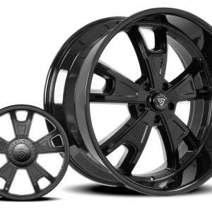 20″ SNYPER WHEELS VALKYRIE GLOSS BLACK STEERING WHEEL AND TIRE PACKAGE