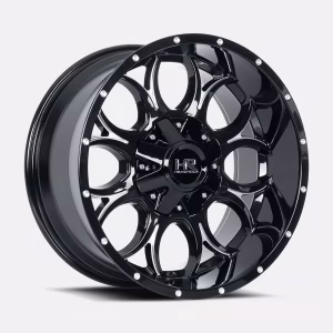 22″ HARDROCK WHEELS H713 HORSESHOE GLOSS BLACK MILLED OFF-ROAD RIMS