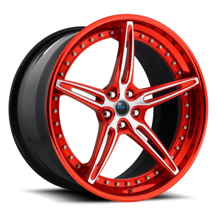 21x9 | 22x12 Staggered Candy Red W/ Brushed Face Forged Alloy RIms For MERCEDES-BENZ Lexus Mustang Maserati Ferrari Audi Lamborghini