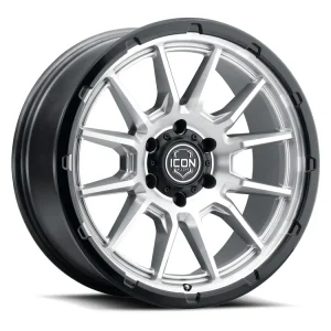 20″ ICON ALLOYS WHEELS CAJON SILVER MACHINED GLOSS BLACK LIP 6-LUG OFF-ROAD RIMS