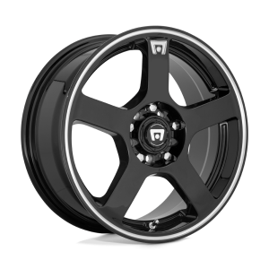 17″ MOTEGI RACING WHEELS MR116 FS5 GLOSS BLACK WITH MACHINED FLANGE FINISH RIMS