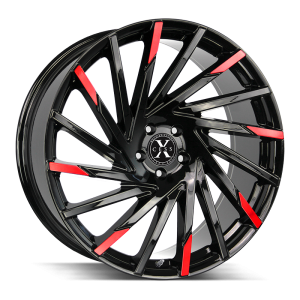 24″ XCESS WHEELS X02 GLOSS BLACK WITH RED TIPS FINISH RIMS